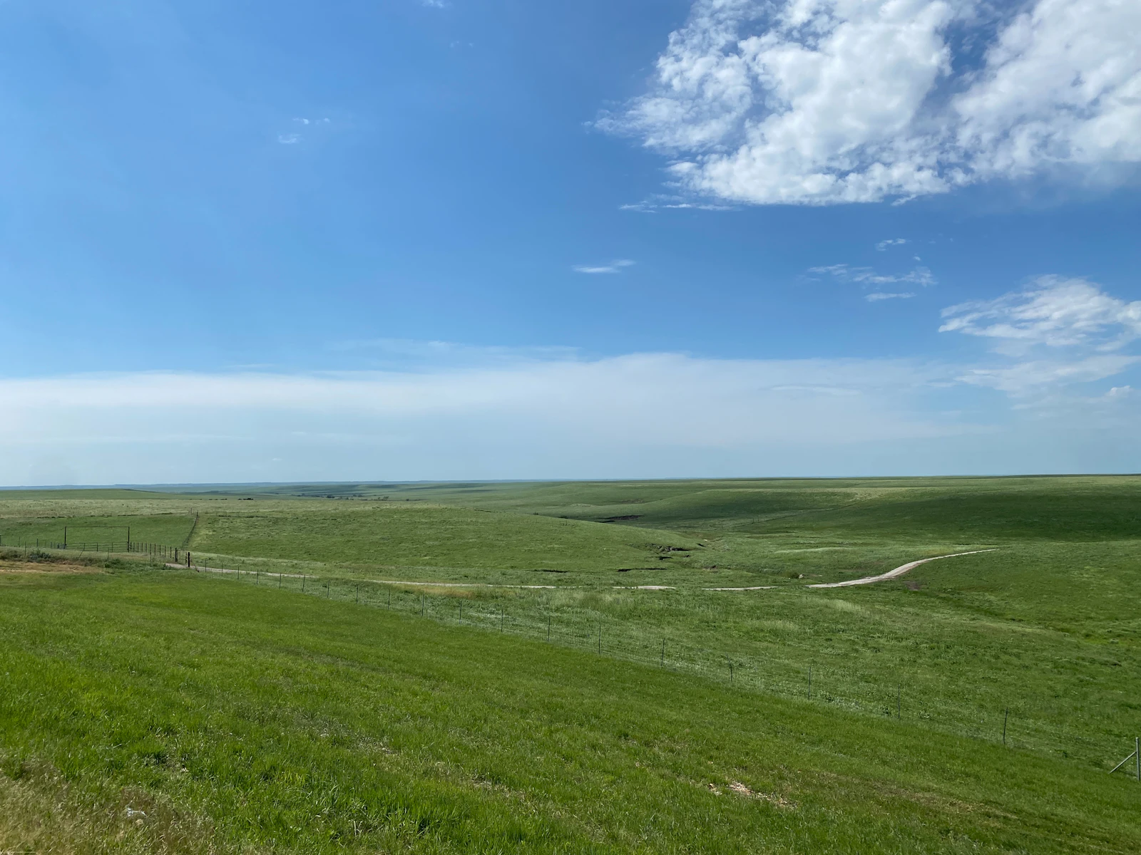 Wide-open Great Plains grassland rolling to the horizon under a vast sky