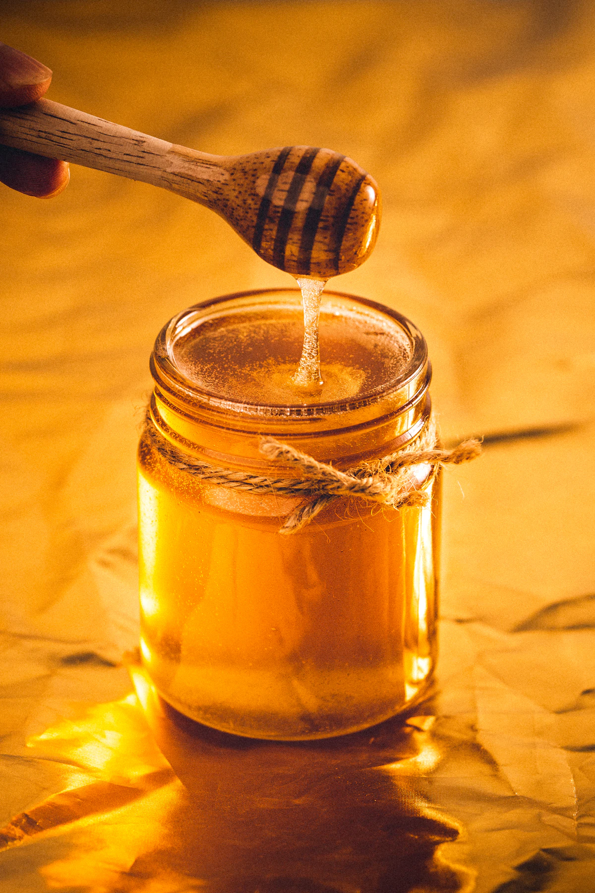 Jars of golden homemade honey